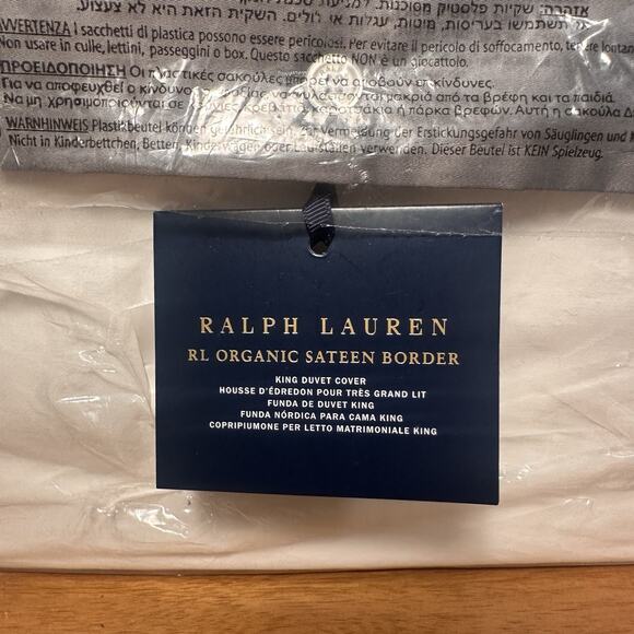 Ralph Lauren RL Organic Sateen Border King Duvet Cover $470 Graphite NWT - Picture 7 of 8